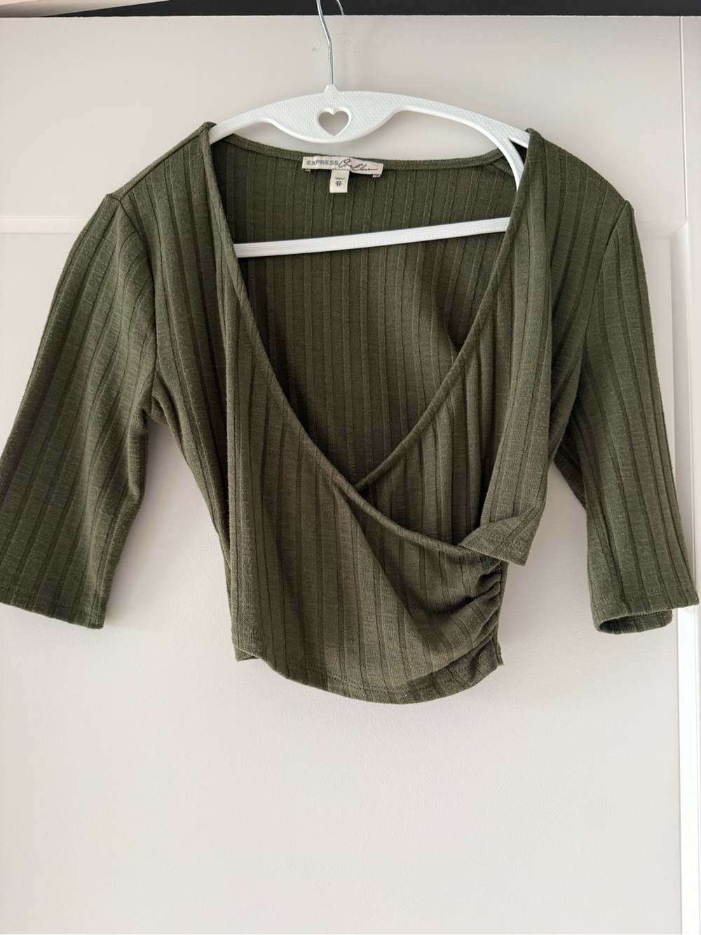 Express Olive Ribbed Wrap Crop Top